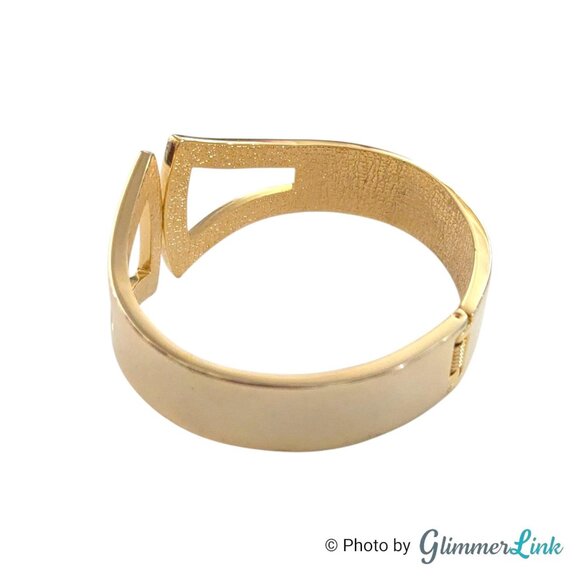 Vintage Modernist Gold Tone Statement Bracelet Geometric Hinged Bangle 6 3/4" - Picture 4 of 9